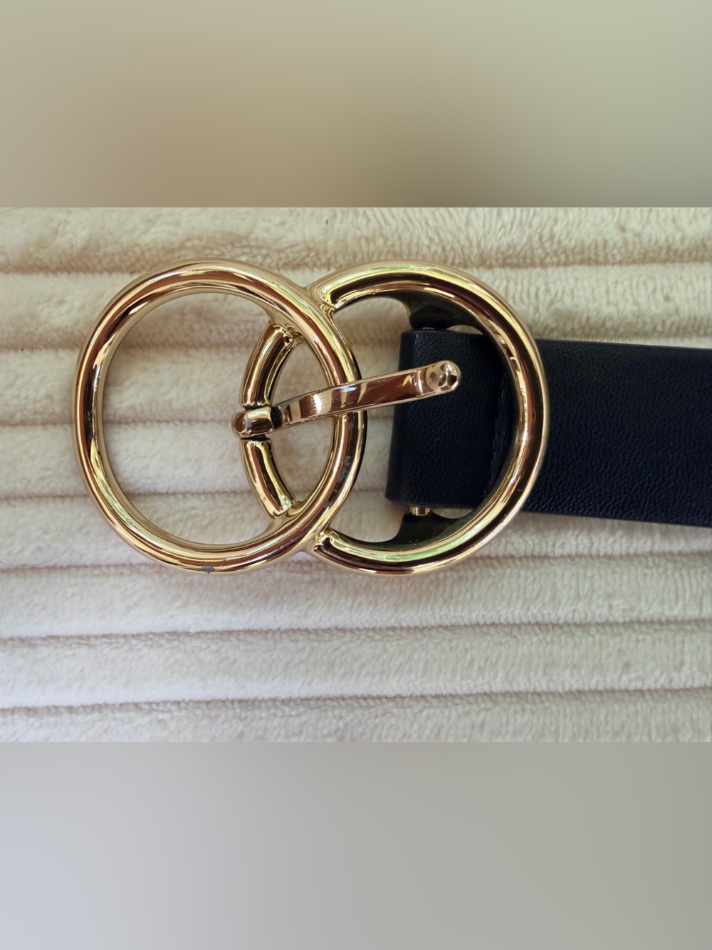 Source Unknown Black Belt with Gold Double-Ring Heart Buckle